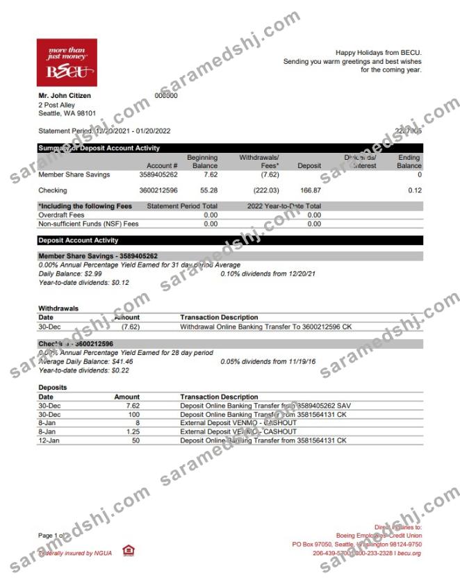 Australia BECU bank statement
